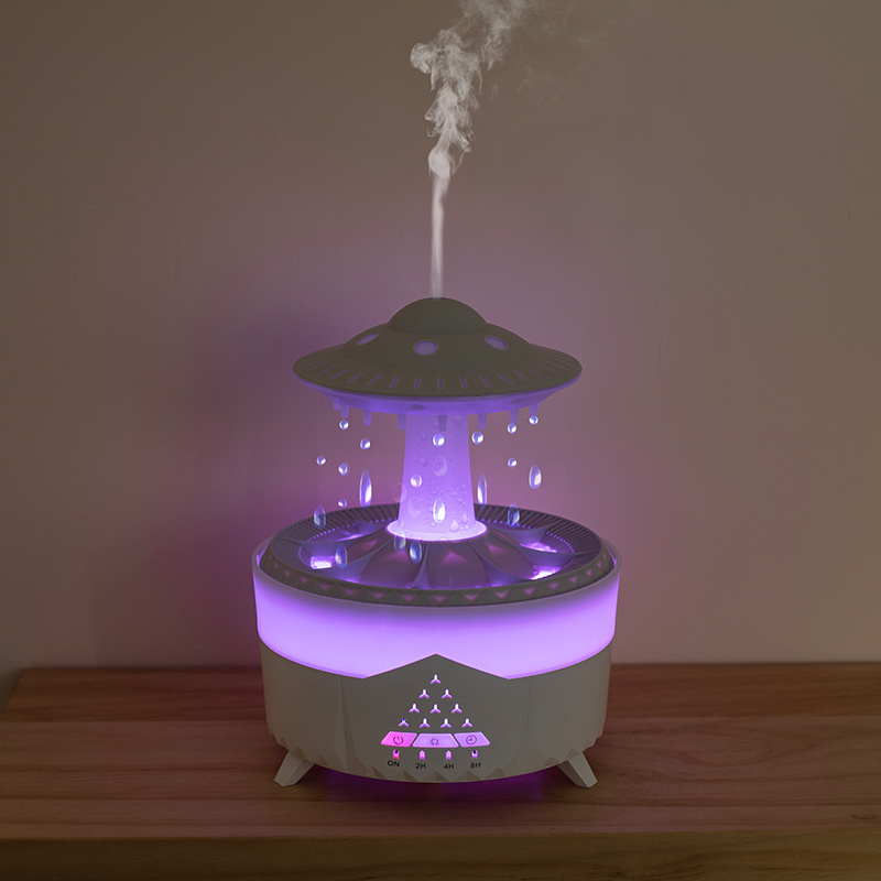 New arrival 2024 product umbrella mushroom cloud humidifier water drop white noise 7 colors night light lamp rain cloud diffuser