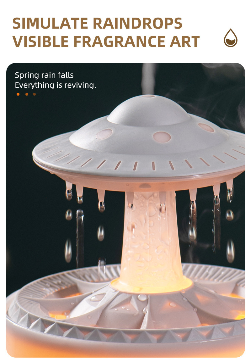 New arrival 2024 product umbrella mushroom cloud humidifier water drop white noise 7 colors night light lamp rain cloud diffuser