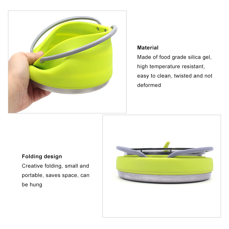 Hot Sale Outdoor Camping Folding Cooking Pot Portable Silicone Water Kettle