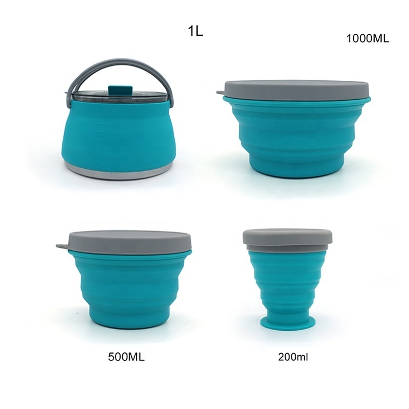 Newest Product Travel folding Cooking Pot Silicon Collapsible camping portable Kettle For Outdoor