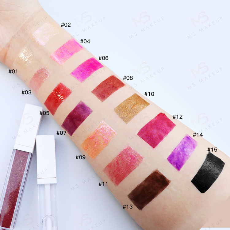 2021 New Gloss Vendors15 Colors White Square Tube Glitter Vegan Lipgloss Glossy Custom Logo Private Label Lip Gloss