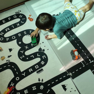 Children Expressway Black with White Striping, Flexible Race Track Toy Road Set for Toy Cars  Splicing Car Track Puzzle Toy