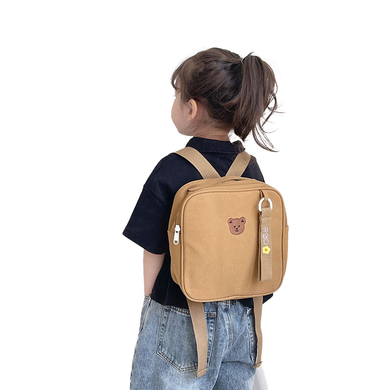 INS Korea Cartoon Canvas Bear Backpack Cute Embroidery Leisure Kindergarten School Bag Mini Cartoon Baby Backpack