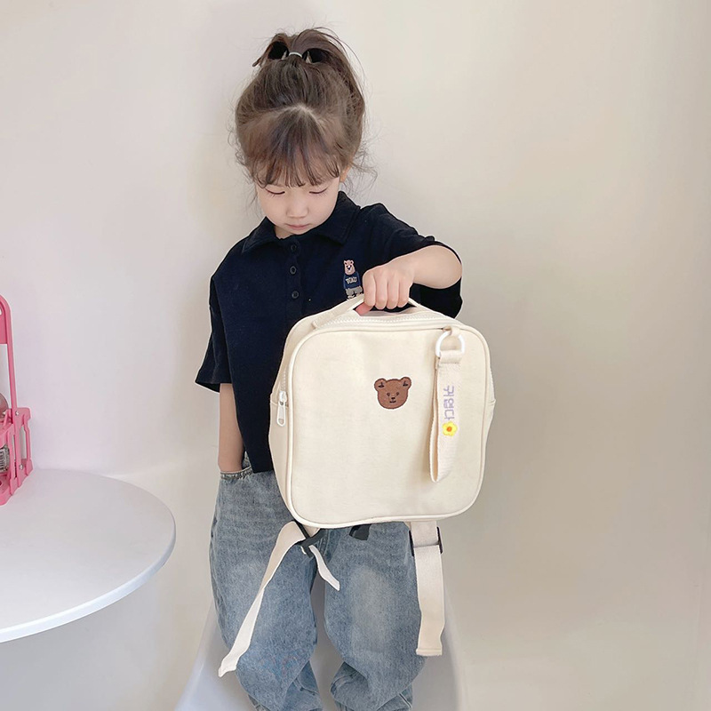 INS Korea Cartoon Canvas Bear Backpack Cute Embroidery Leisure Kindergarten School Bag Mini Cartoon Baby Backpack