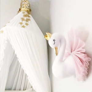 Cute 3D Golden Crown Swan Wall Art Hanging Girl Swan Doll Stuffed Toy Animal Head Wall Decor for Kids Room Birthday Wedding Gift