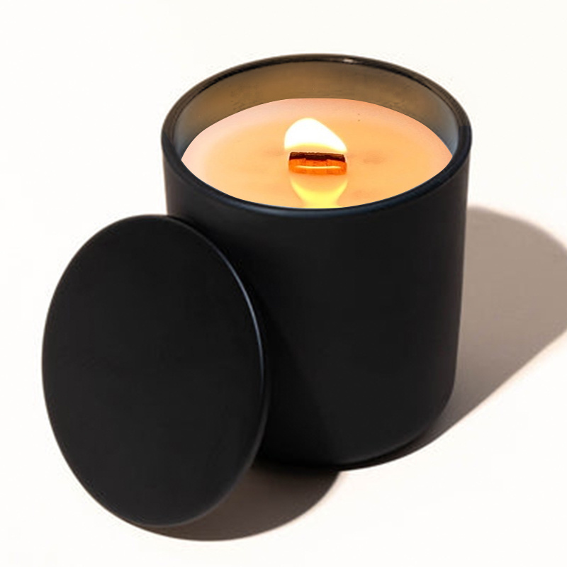 Mescente custom black ceramic long burning room fragrance wood wick lemon scented candles