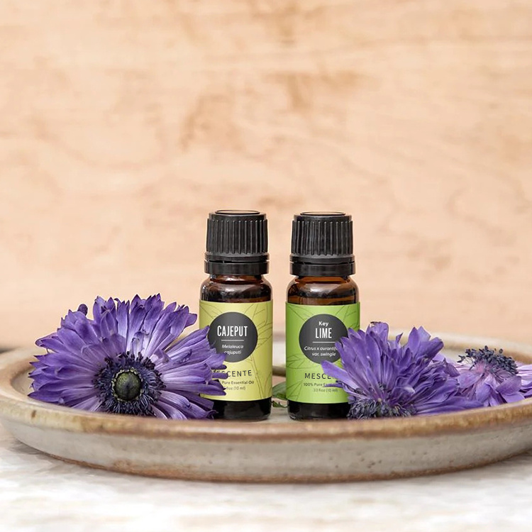 Mescente private label organic tea tree rose lavender scent glass bottle natural pure essential oil set in bulk