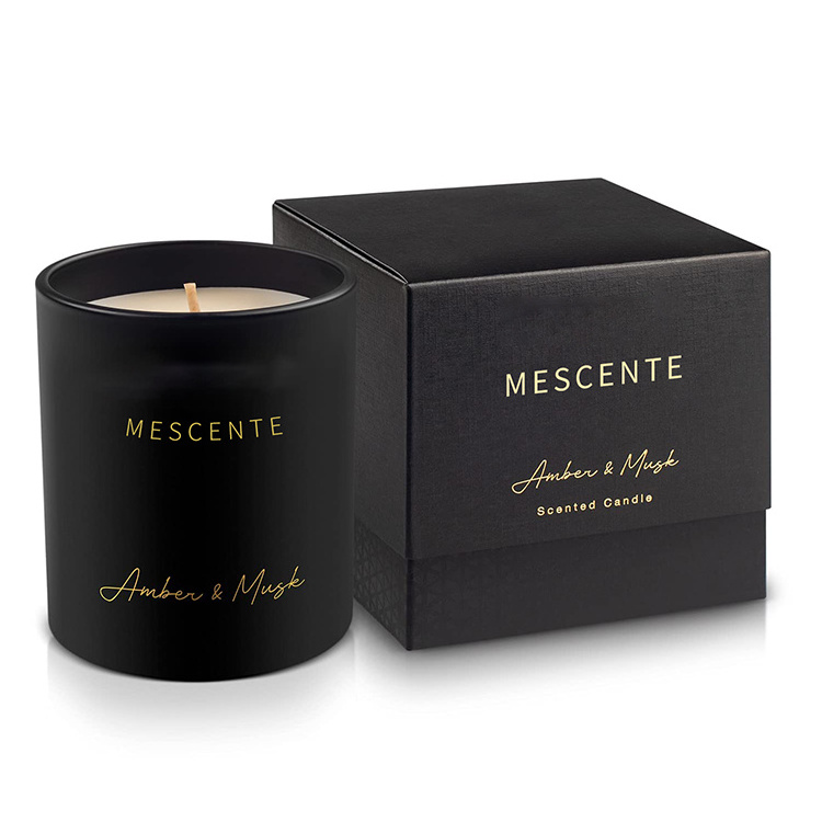 M&Scent luxury packaging modern black matte frosted jar crystal coffee vanilla oud scented candle with crystals