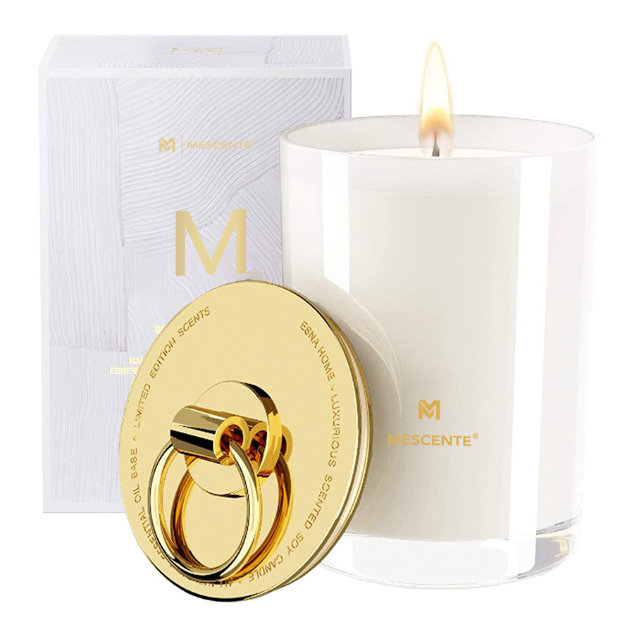 M&Scent luxury custom private label scented candles with lid and boxes packaging