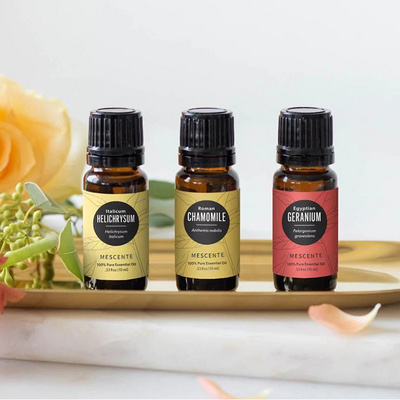 Mescente private label organic tea tree rose lavender scent glass bottle natural pure essential oil set in bulk