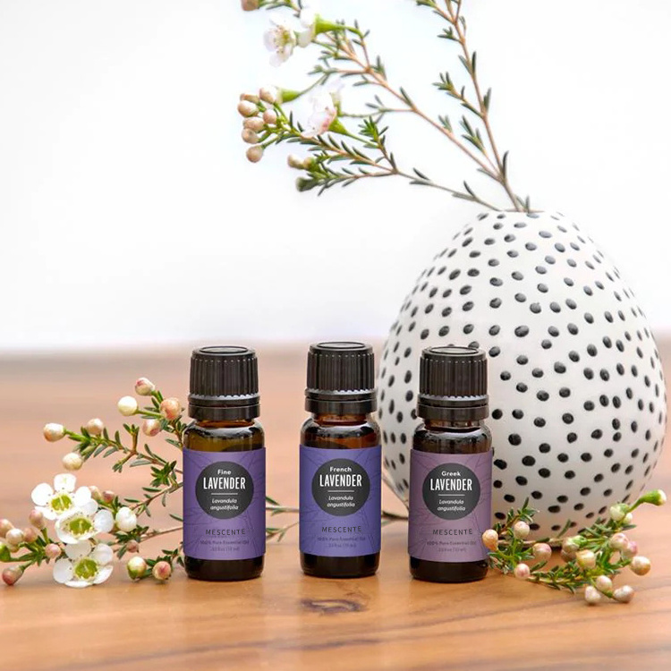 Mescente private label organic tea tree rose lavender scent glass bottle natural pure essential oil set in bulk