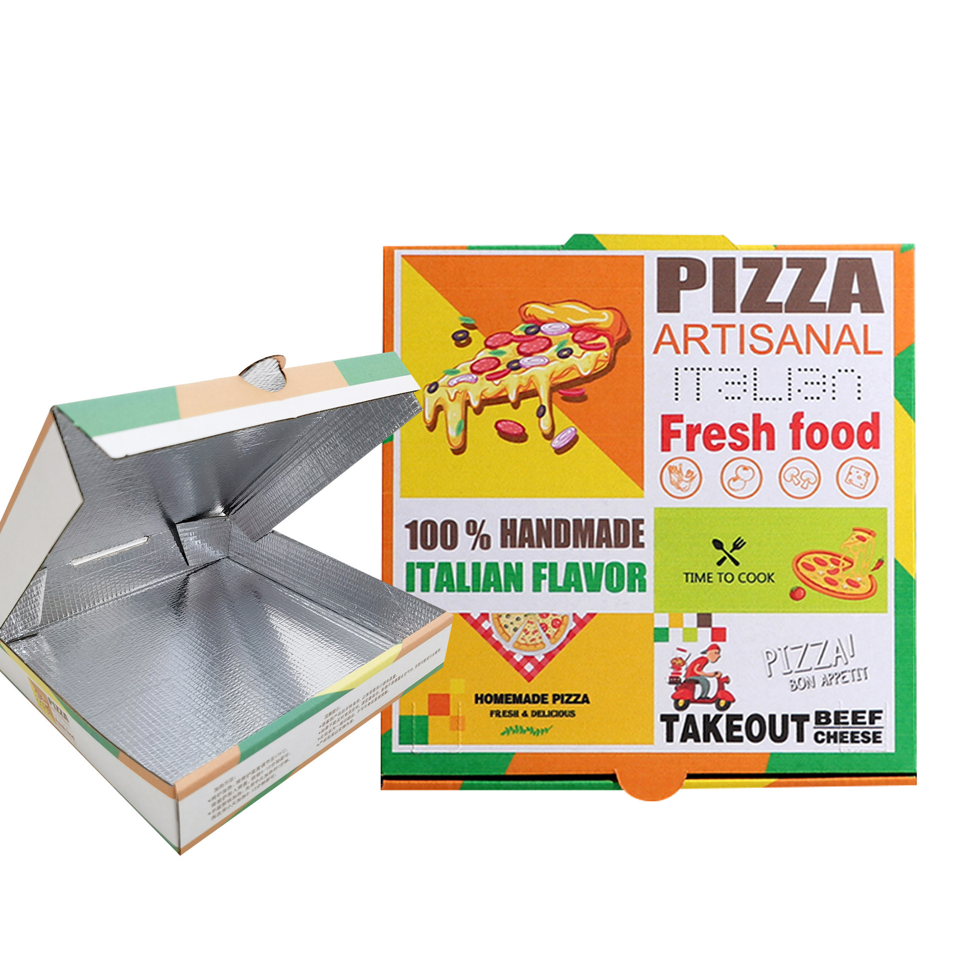 Food grade aluminum coating pizza corrugated flip packaging box Insulated pizza box