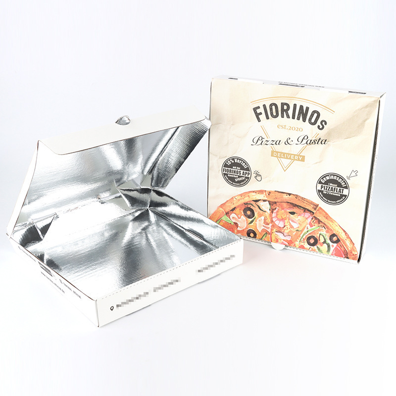 Food grade aluminum coating pizza corrugated flip packaging box Insulated pizza box