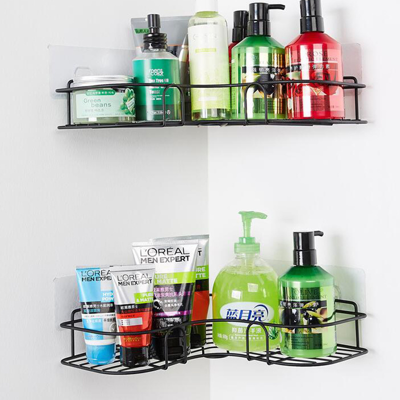 Bathroom Corner Shelf Bathroom Tripod Shelves Adhesive Kitchen Corner Racks Wall Mounted No Drilling Storage