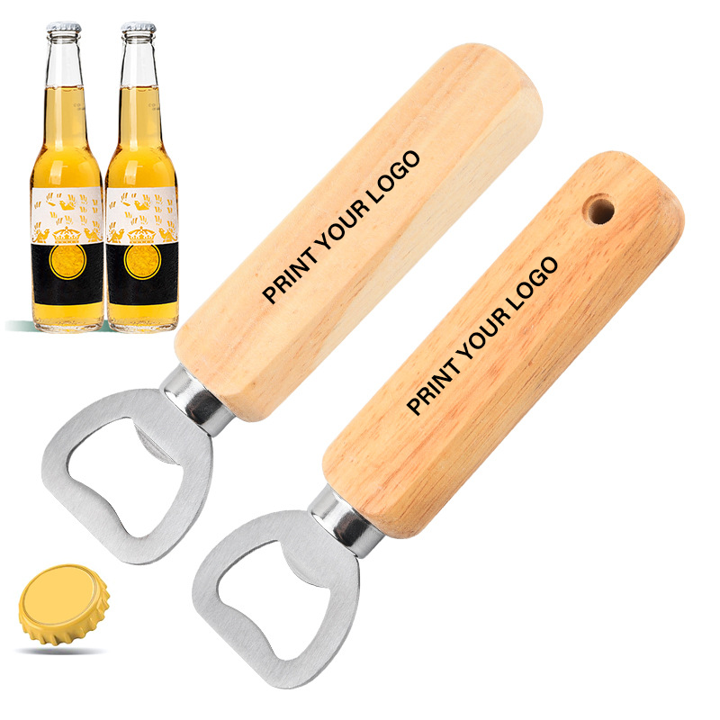 YD306 2023 Bartender Wood Handle Hole Bottles Tools Stainless Steel Bottle Opener Custom Logo Handle Wooden Beer Openers