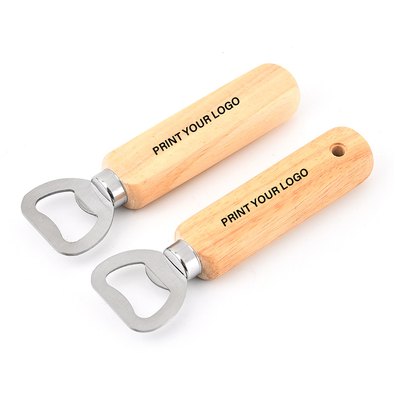 YD306 2023 Bartender Wood Handle Hole Bottles Tools Stainless Steel Bottle Opener Custom Logo Handle Wooden Beer Openers