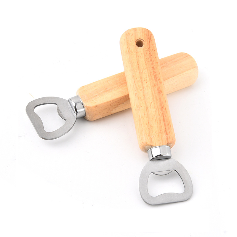 YD306 2023 Bartender Wood Handle Hole Bottles Tools Stainless Steel Bottle Opener Custom Logo Handle Wooden Beer Openers