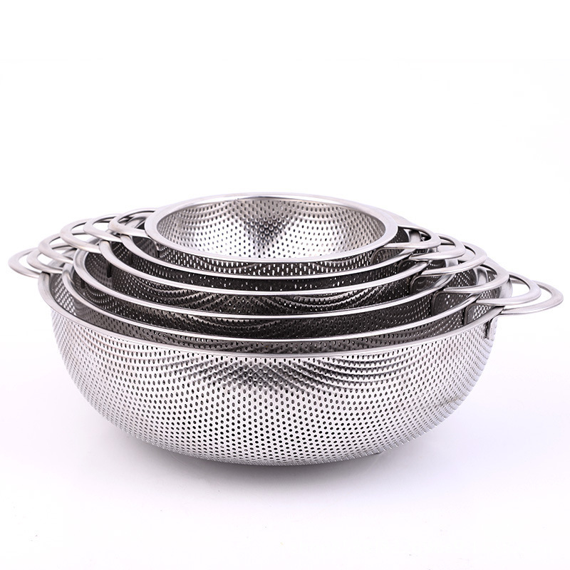 Colander Set of 6 Stainless Steel Micro-Perforated Colanders Strainers for Draining Rinsing Washing Heavy Duty Dishwasher Safe