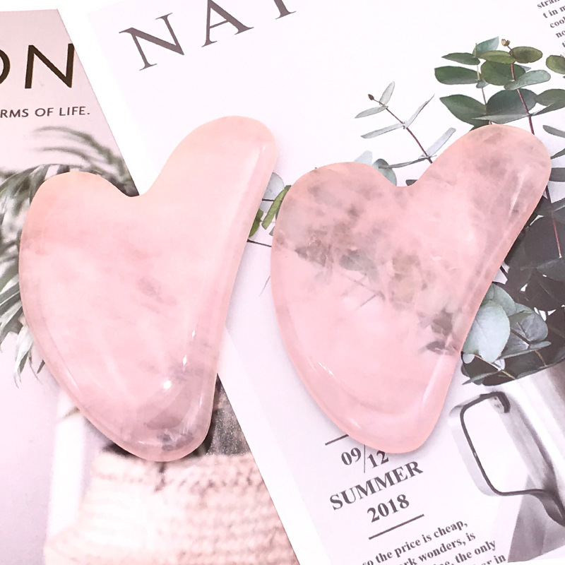 Rose Quartz Jade Roller Gua Sha Set Amethyst Green Pink White Jade Heart Shaped Gua Sha Stone and Face Roller Crystal Guasha