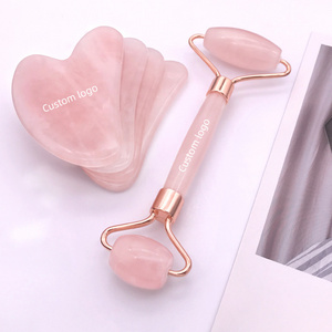 Rose Quartz Jade Roller Gua Sha Set Amethyst Green Pink White Jade Heart Shaped Gua Sha Stone and Face Roller Crystal Guasha