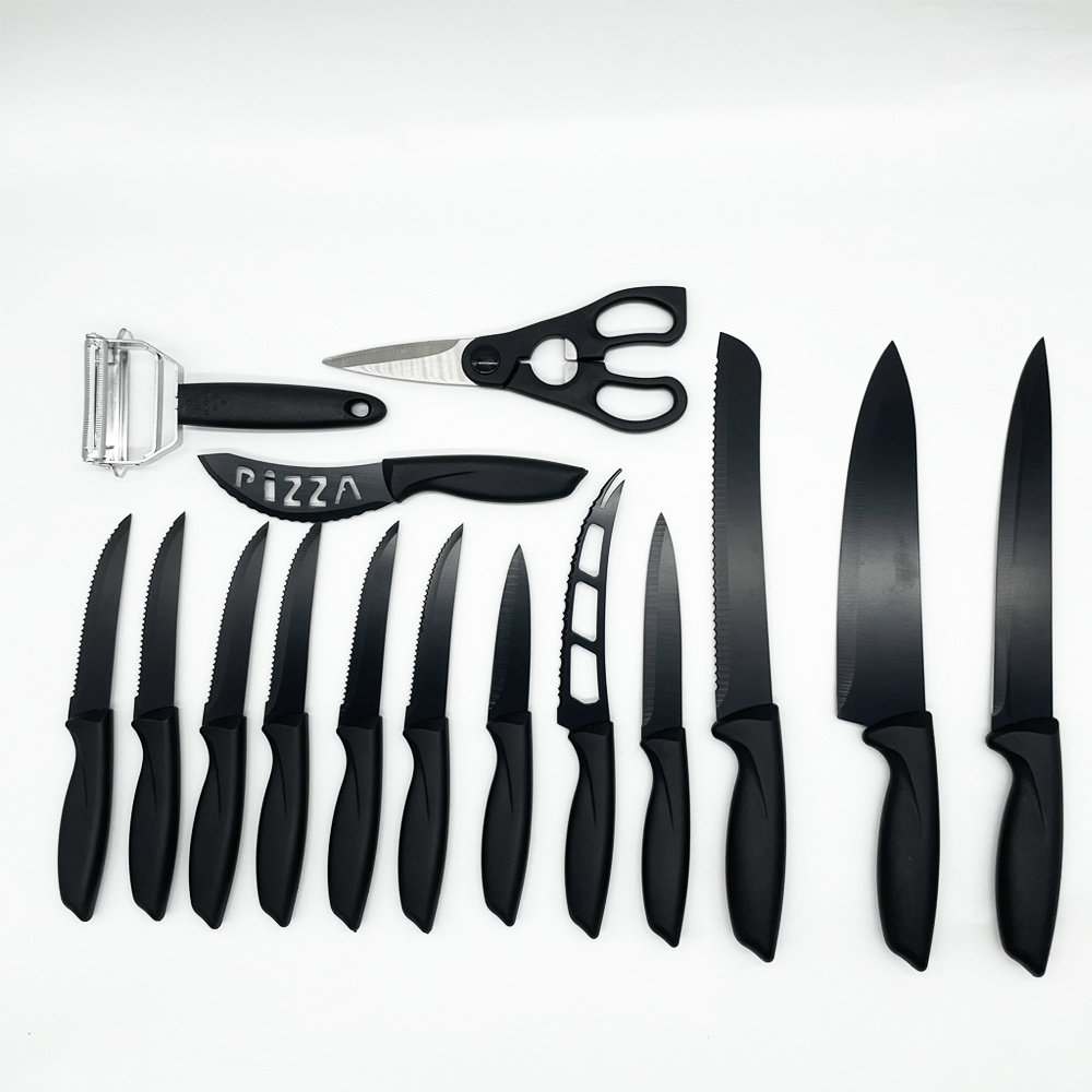 2023 top selling 17 piece set of high-quality carbon stainless steel sharp kitchen knife, with knife sharpener and stop