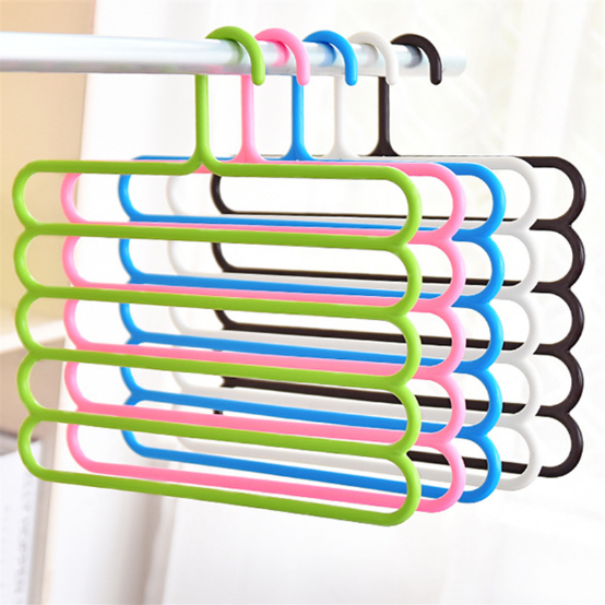 Household plastic multi-functional hanging pants 5 layer hanger antiskid storage magic hanger in 1