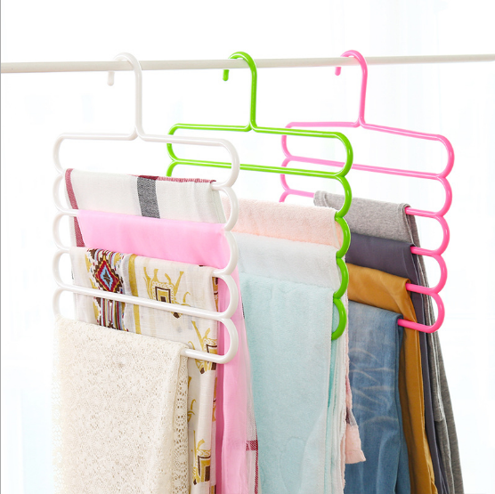 Household plastic multi-functional hanging pants 5 layer hanger antiskid storage magic hanger in 1