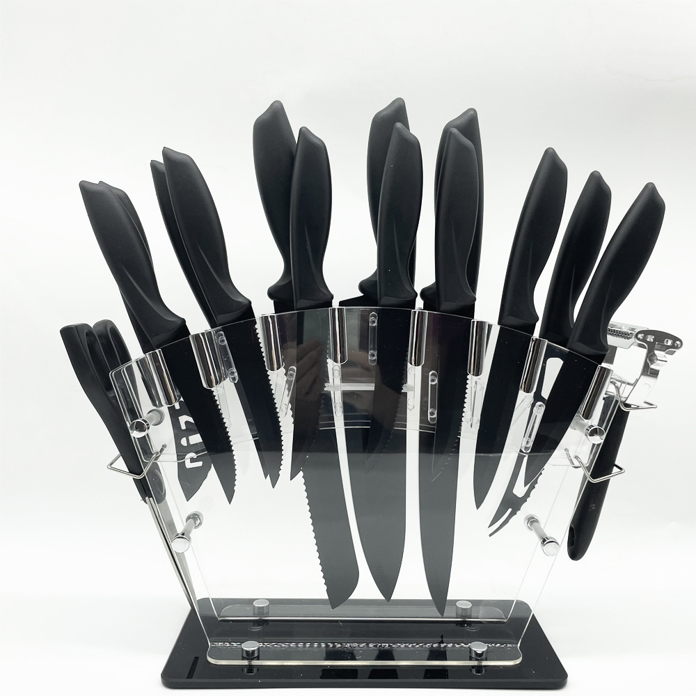 2023 top selling 17 piece set of high-quality carbon stainless steel sharp kitchen knife, with knife sharpener and stop