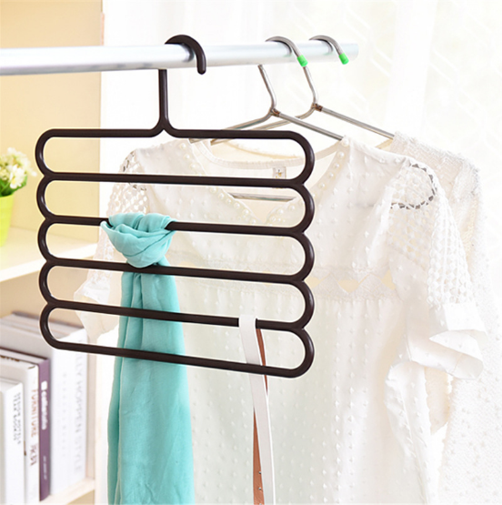 Household plastic multi-functional hanging pants 5 layer hanger antiskid storage magic hanger in 1