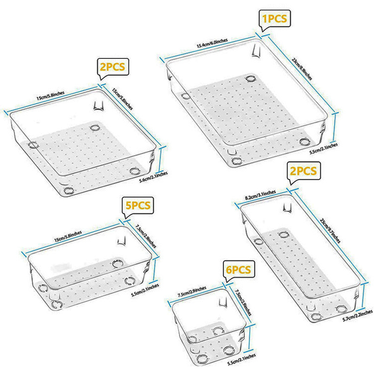 16 pcs desk drawer organizer 5-size bathroom drawer tray dividers versatile storage bins plastic organizers divider container