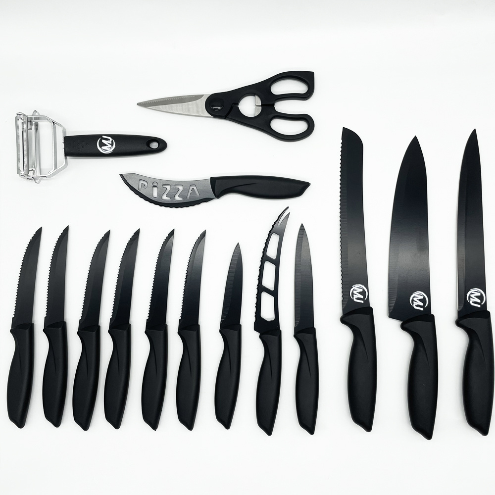 2023 top selling 17 piece set of high-quality carbon stainless steel sharp kitchen knife, with knife sharpener and stop