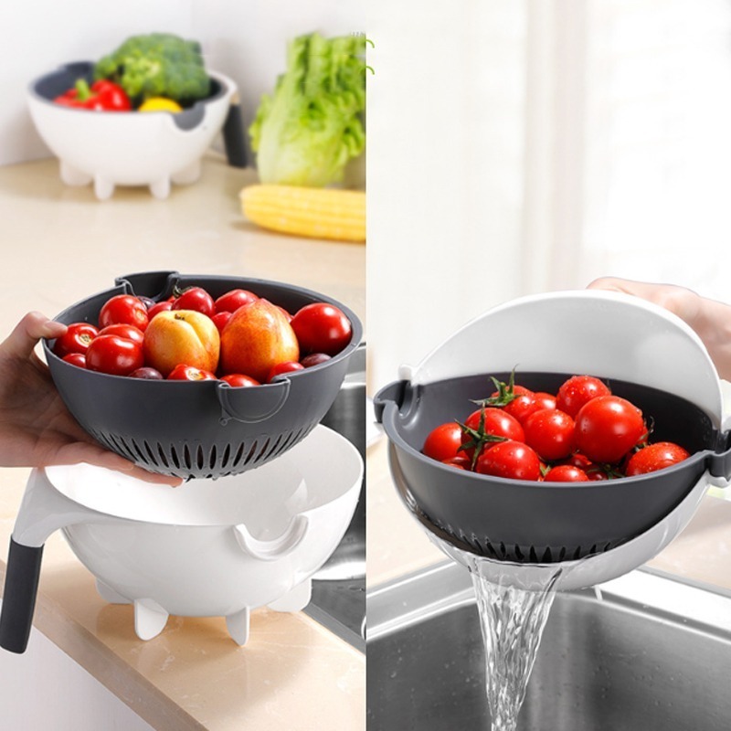 9 In 1 Multifunction Vegetable Cutter With Drain Basket Magic Rotate Vegetable Slicer Portable Chopper Grater Kitchen Supplies