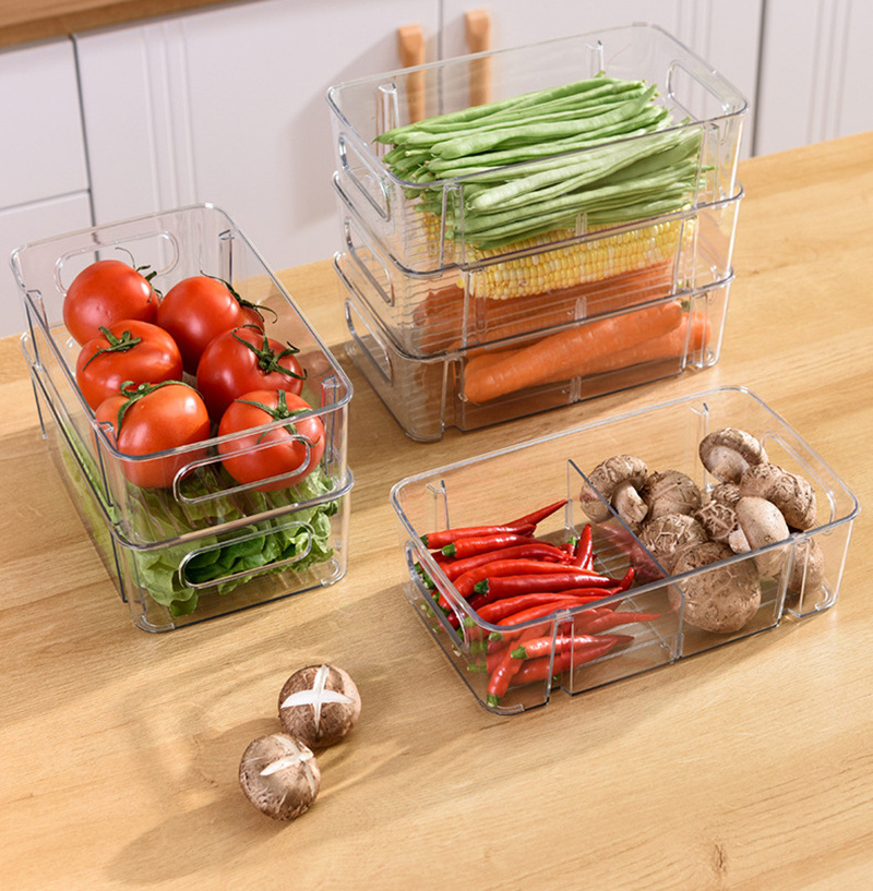 Stackable Kitchen Food Fridge Drawer Refrigerator Set Clear Food Container Transparent Plastic Refrigerator Fridge Organizers