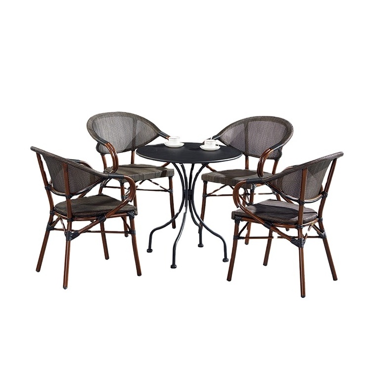 Commercial French Outdoor Dining Furniture Set Garden Patio Restaurant Stackable Aluminum Bistro Cafe Chairs