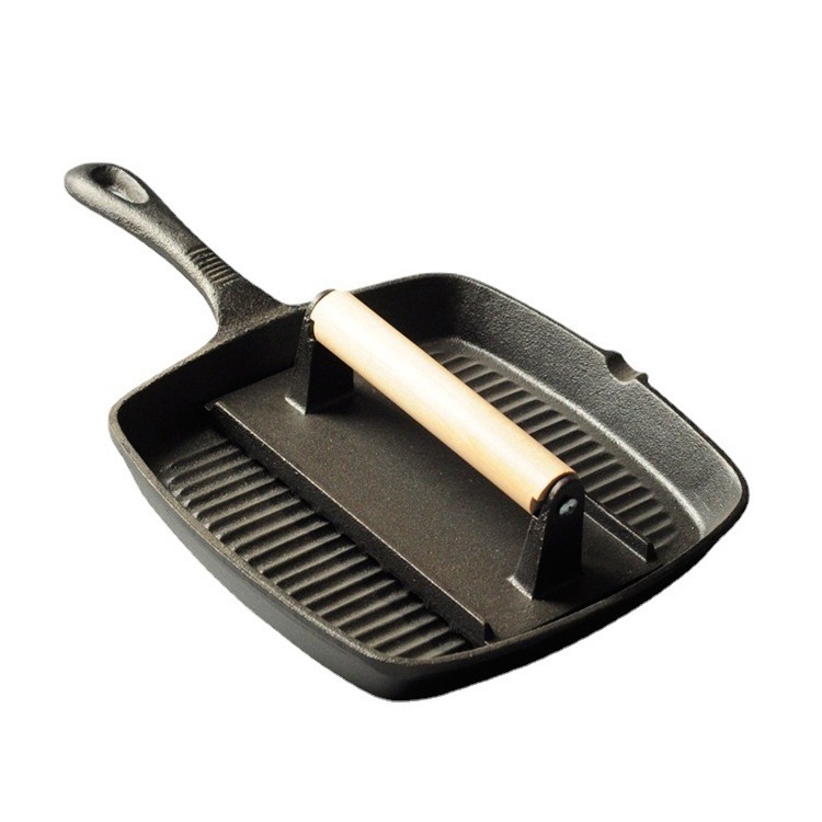 Cast Iron Grill Skillet Fry Pan 10.5 Inch with Cooking Ridges Non-Stick Cast Iron Grill Pan Square Grill Pan