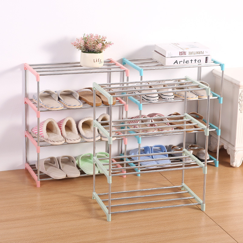 MJ Stainless steel shelf four layer simple shoe rack household assembled removable shoe rack