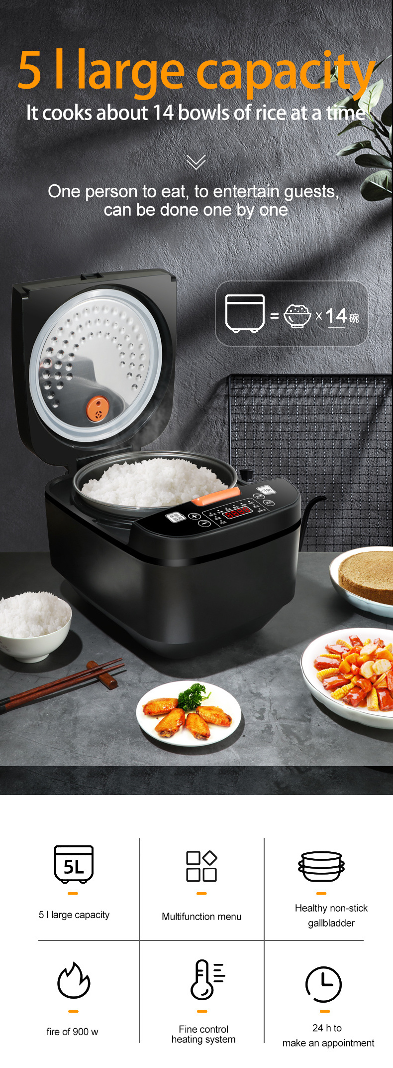 Rice Cooker 5L High Quality Kitchen Big Size Multi Function Commercial Digital Electric Rice Cookes