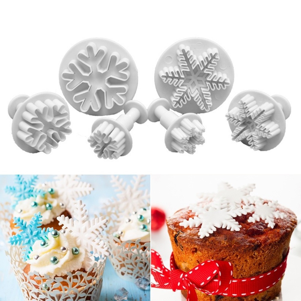 3pcs Fondant Cake Cutter Decorating Plunger Sugarcraft Snowflake Embossing Tool