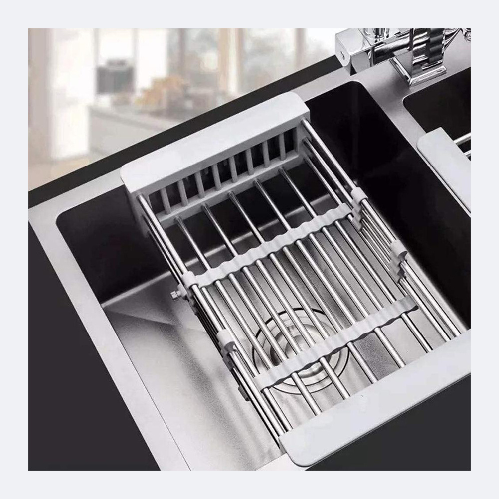 Dropshipping Retacable Dish Drying Rack Adjustable Telescopic Filter Basket Kitchen Sink Organizer Drainage Rack Stainless Steel