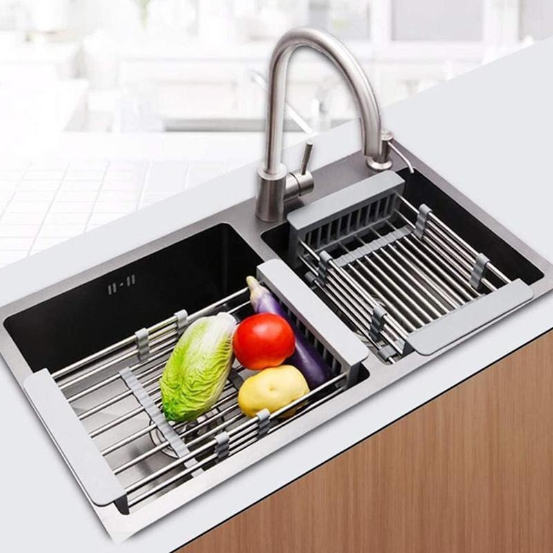 Dropshipping Retacable Dish Drying Rack Adjustable Telescopic Filter Basket Kitchen Sink Organizer Drainage Rack Stainless Steel