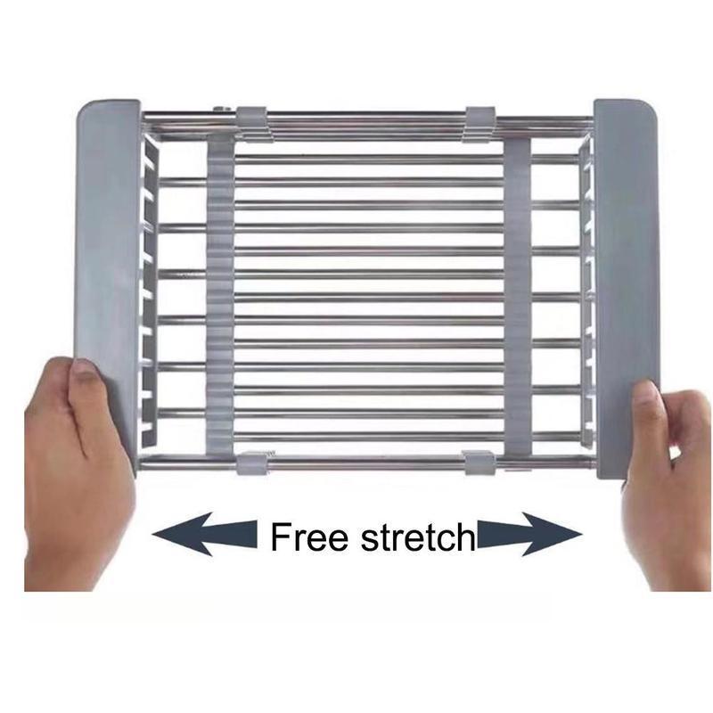 Dropshipping Retacable Dish Drying Rack Adjustable Telescopic Filter Basket Kitchen Sink Organizer Drainage Rack Stainless Steel