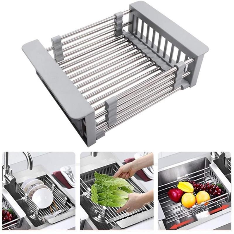 Dropshipping Retacable Dish Drying Rack Adjustable Telescopic Filter Basket Kitchen Sink Organizer Drainage Rack Stainless Steel