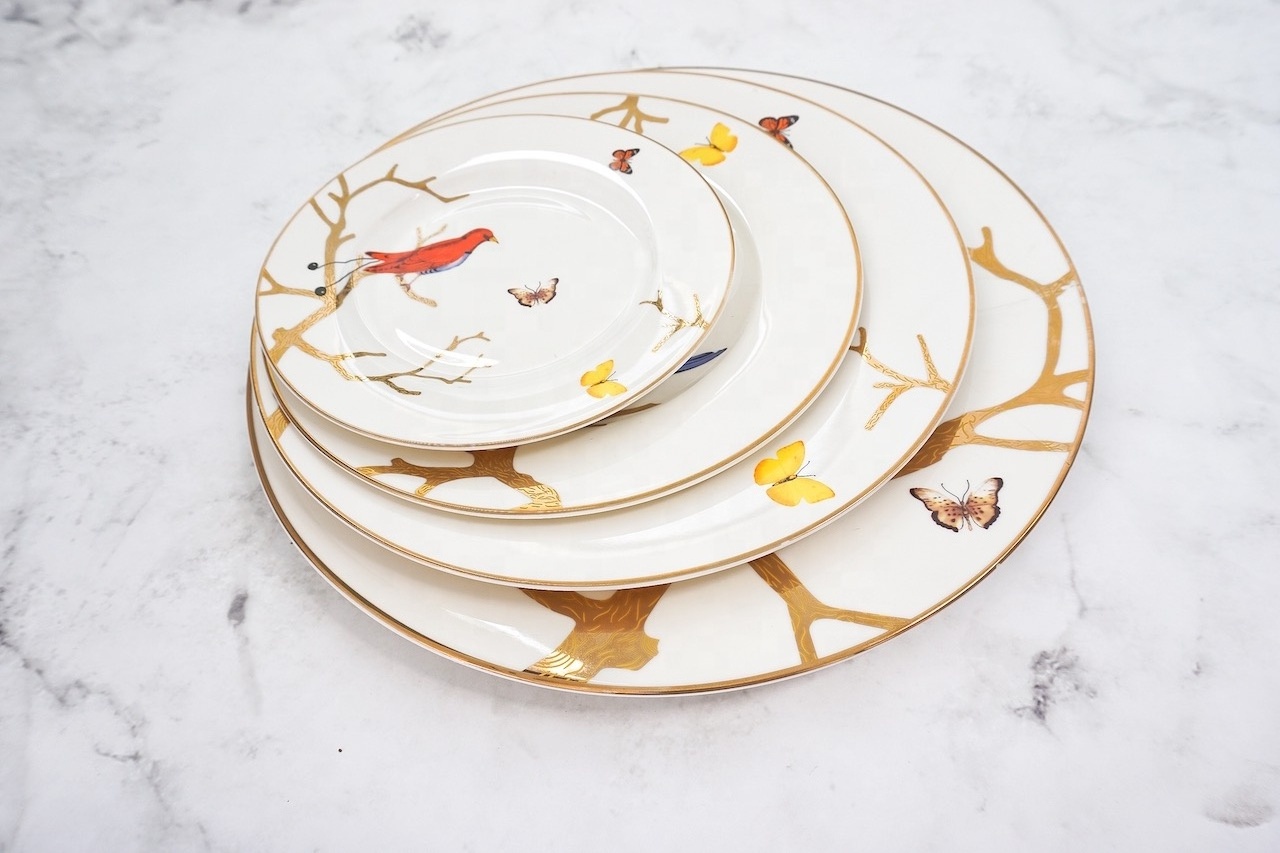 simple new bone china gold rim 16 piece dinner plates sets porcelain