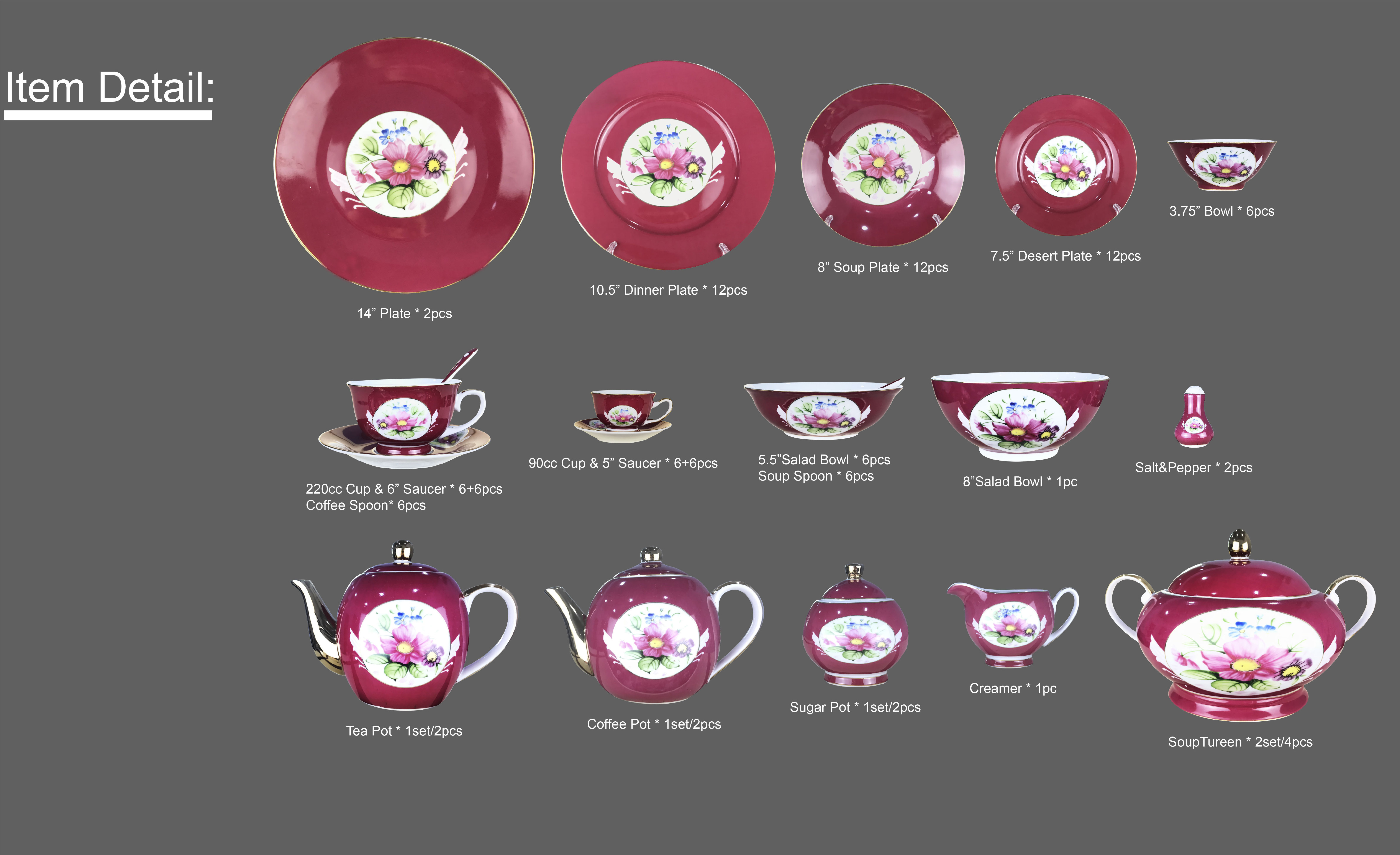 full design 82pcs  porcelain dinnerware vintage tableware ceramic dinner set in pakistan