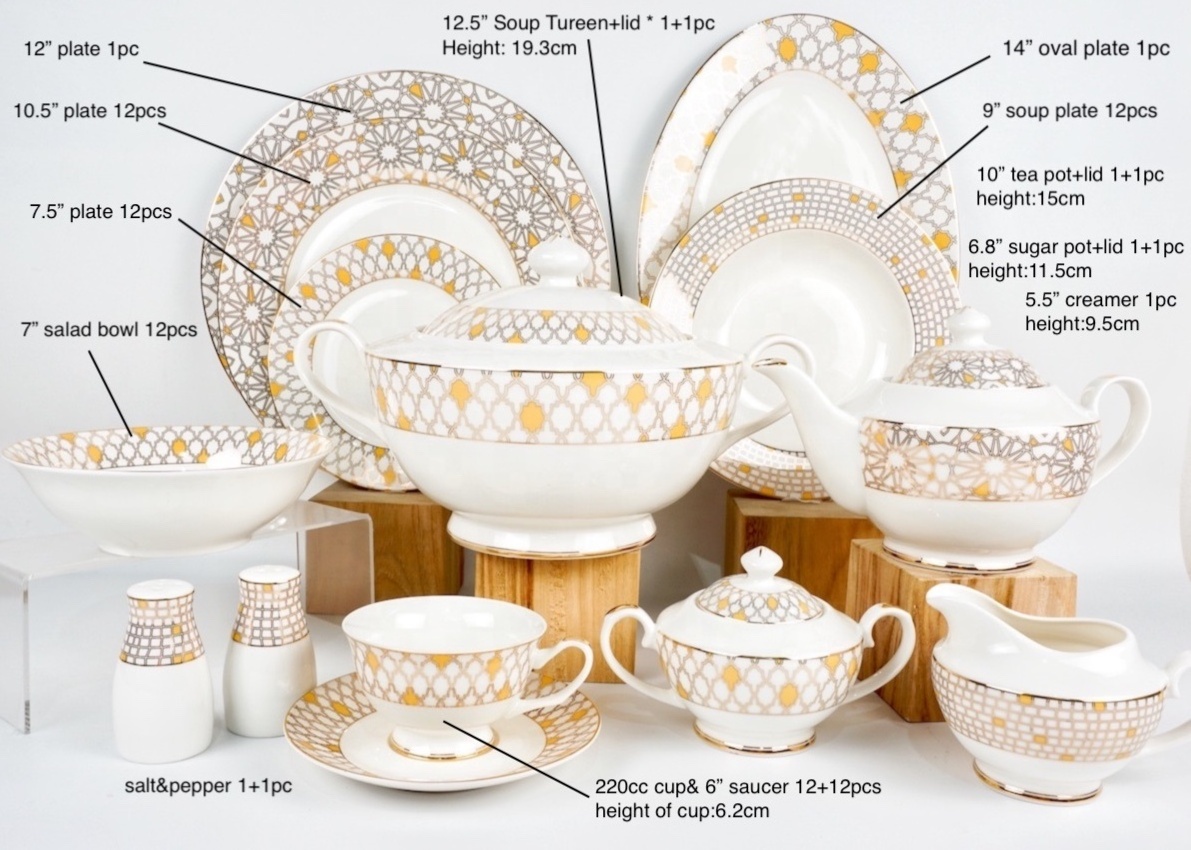 Posuda Dining Room Luxury Dish Ethiopian Porcelain Gold  Plates Rimmed  Dinner dinnerware Set