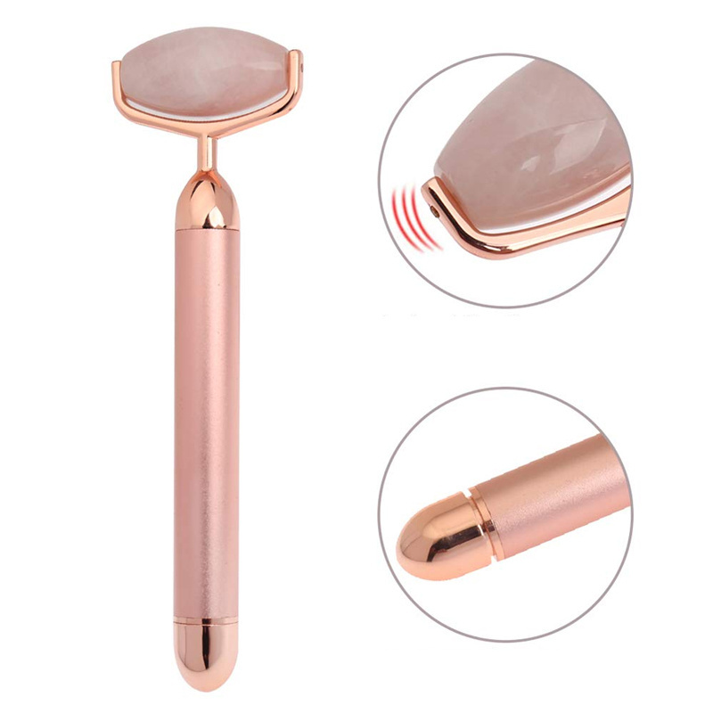 Best Seller Anti-Aging Natural 2 in 1 Jade Stone Electric Vibrating Jade Face Rollers Quartz Facial Massager Jade Roller