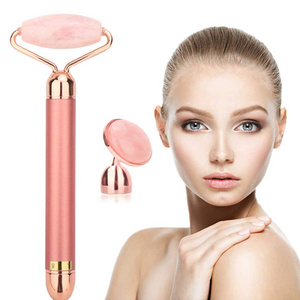 Best Seller Anti-Aging Natural 2 in 1 Jade Stone Electric Vibrating Jade Face Rollers Quartz Facial Massager Jade Roller