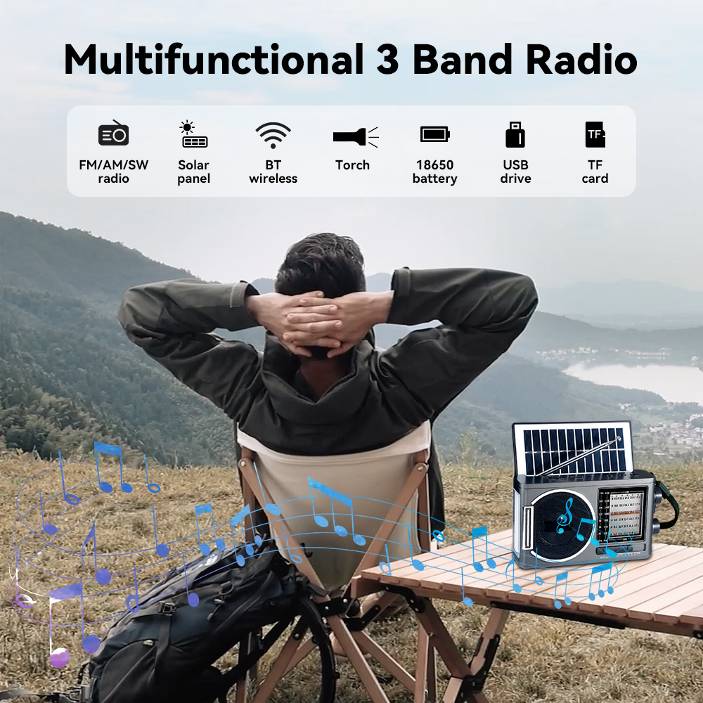 MLK-7473 New Trend Battery operated solar rechargeable radio 8 Band portable radio