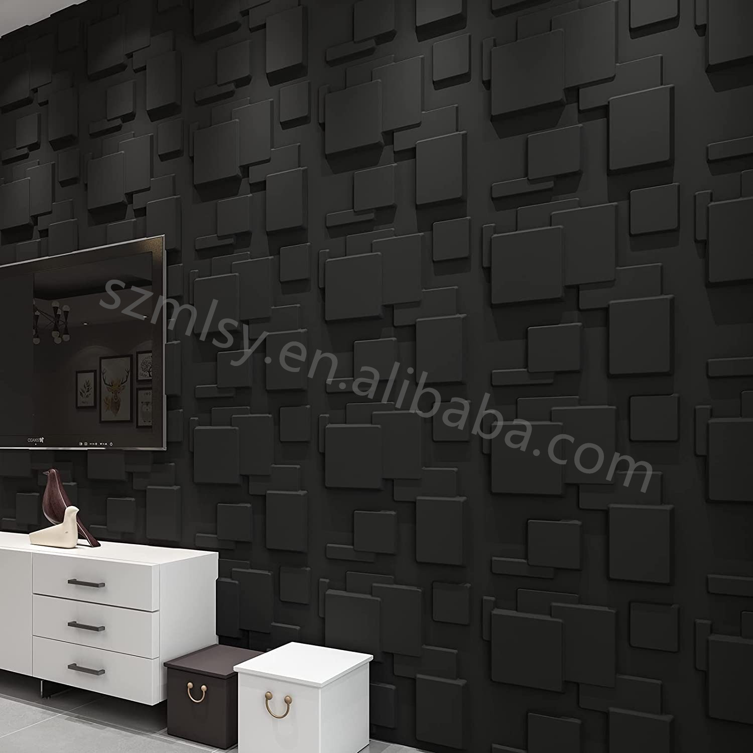 Black concave convex geometric production of wall cement texture hanging board 3D wall panels