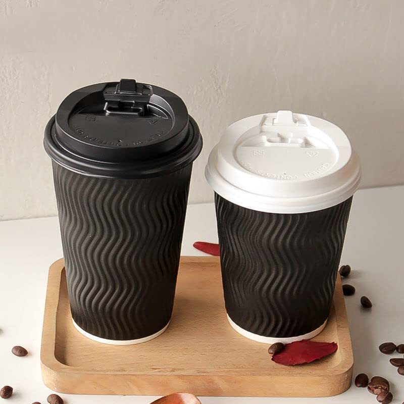 Insulate Ripple Paper 12 Oz Coffee Cups Kraft 16oz Paper Cups with Black Craft Paper Beverage Turkish Tea Cups Recyclable Accept